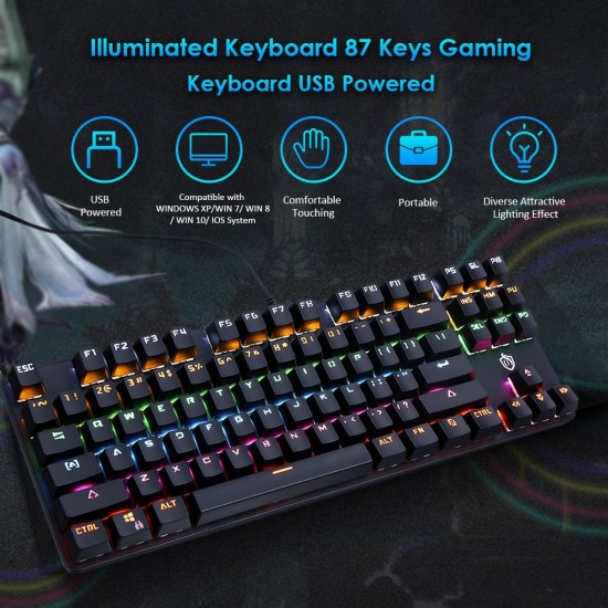 Illuminated Keyboard 87 Keys Gaming Keyboard USB Powered Operated Diverse Lighting Effect for Computer Laptop E-sports Compatible with WINDOWS XP/ WIN 7/ WIN 8/ WIN 10/ IOS System Illuminated Keyboard 87 Keys Gaming Keyboard USB Powered Operated Diverse Lighting Effect for Computer Laptop E-sports Compatible with WINDOWS XP/ WIN 7/ WIN 8/ WIN 10/ IOS System