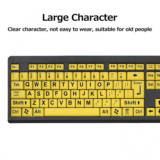 Wired USB Large Print Computer Keyboard for Low Vision Users High Contrast 104 Keys Letters for Old Men Wired USB Large Print Computer Keyboard for Low Vision Users High Contrast 104 Keys Letters for Old Men
