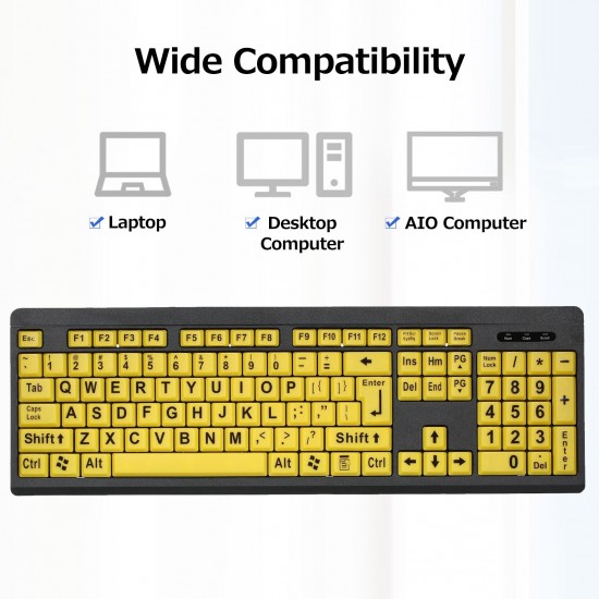 Wired USB Large Print Computer Keyboard for Low Vision Users High Contrast 104 Keys Letters for Old Men Wired USB Large Print Computer Keyboard for Low Vision Users High Contrast 104 Keys Letters for Old Men