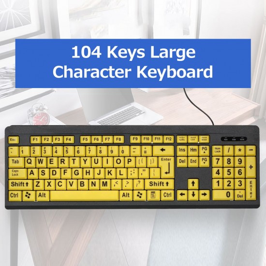 Wired USB Large Print Computer Keyboard for Low Vision Users High Contrast 104 Keys Letters for Old Men Wired USB Large Print Computer Keyboard for Low Vision Users High Contrast 104 Keys Letters for Old Men