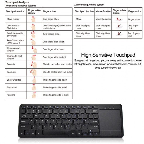 2.4G wireless keyboard with Multifunctional touchpad 78 Key ultra-thin office Portable Keyboard for Windows/Android Black 2.4G wireless keyboard with Multifunctional touchpad 78 Key ultra-thin office Portable Keyboard for Windows/Android Black