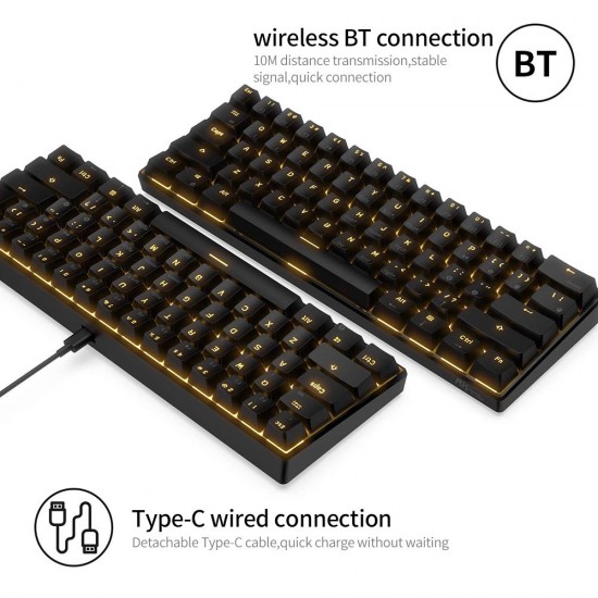 RK61 BT&Wired Dual Mode Keyboard Yellow Backlight 61 Key Mini Mechanical Keyboard for Phone/Tablet Black with Gateron Blue Switches RK61 BT&Wired Dual Mode Keyboard Yellow Backlight 61 Key Mini Mechanical Keyboard for Phone/Tablet Black with Gateron Blue Switches