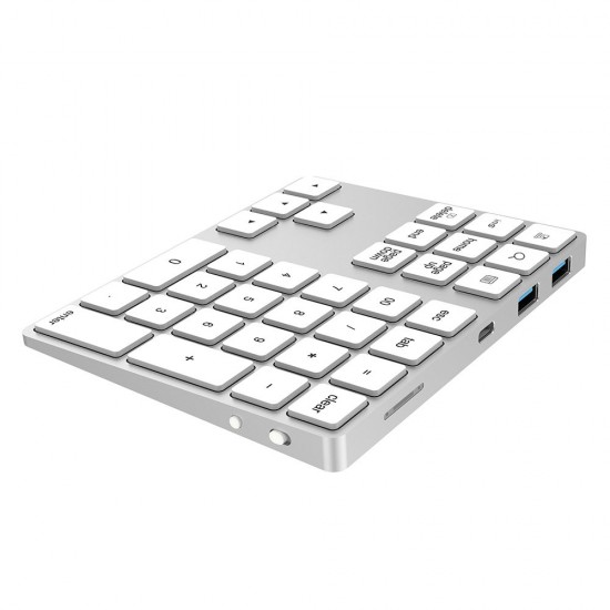 2-in-1 BT Keyboard USB-C 3.1 HUB Features 34-key Wireless Numeric Keypad with Two Extended USB3.0 Interfaces Silver 2-in-1 BT Keyboard USB-C 3.1 HUB Features 34-key Wireless Numeric Keypad with Two Extended USB3.0 Interfaces Silver