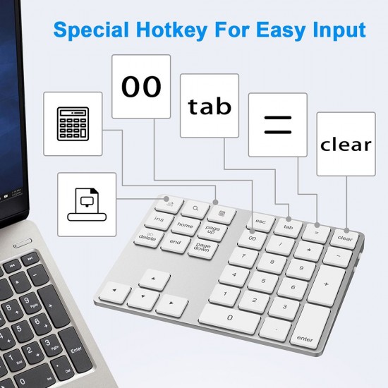 2-in-1 BT Keyboard USB-C 3.1 HUB Features 34-key Wireless Numeric Keypad with Two Extended USB3.0 Interfaces Silver 2-in-1 BT Keyboard USB-C 3.1 HUB Features 34-key Wireless Numeric Keypad with Two Extended USB3.0 Interfaces Silver