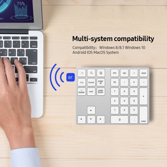2-in-1 BT Keyboard USB-C 3.1 HUB Features 34-key Wireless Numeric Keypad with Two Extended USB3.0 Interfaces Silver 2-in-1 BT Keyboard USB-C 3.1 HUB Features 34-key Wireless Numeric Keypad with Two Extended USB3.0 Interfaces Silver