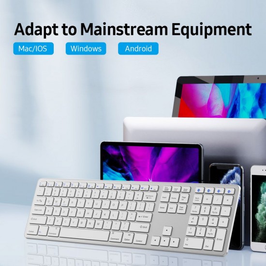 Multi-paired BT Keyboard 109-key Wireless Keyboard Support for IOS/Android/Windows System Silver Multi-paired BT Keyboard 109-key Wireless Keyboard Support for IOS/Android/Windows System Silver