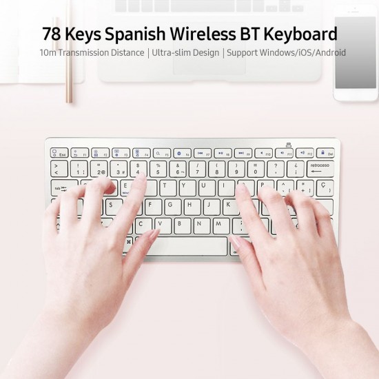 78 Keys Spanish Wireless BT Keyboard BT 3.0 Portable Ultra-slim Keyboard Support Windows/iOS/Android for Laptop Tablet Phone 78 Keys Spanish Wireless BT Keyboard BT 3.0 Portable Ultra-slim Keyboard Support Windows/iOS/Android for Laptop Tablet Phone
