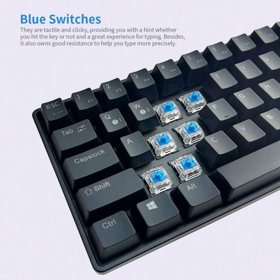 Compact Mechanical Multi-device Keyboard with 64 keys BT & Type-C Mode 18 RGB Backlit Effects N-key Rollover Blue Switches Black Compact Mechanical Multi-device Keyboard with 64 keys BT & Type-C Mode 18 RGB Backlit Effects N-key Rollover Blue Switches Black