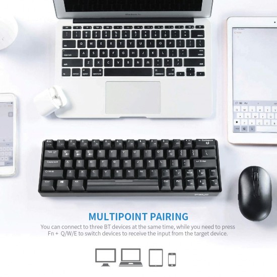 Compact Mechanical Multi-device Keyboard with 64 keys BT & Type-C Mode 18 RGB Backlit Effects N-key Rollover Blue Switches Black Compact Mechanical Multi-device Keyboard with 64 keys BT & Type-C Mode 18 RGB Backlit Effects N-key Rollover Blue Switches Black