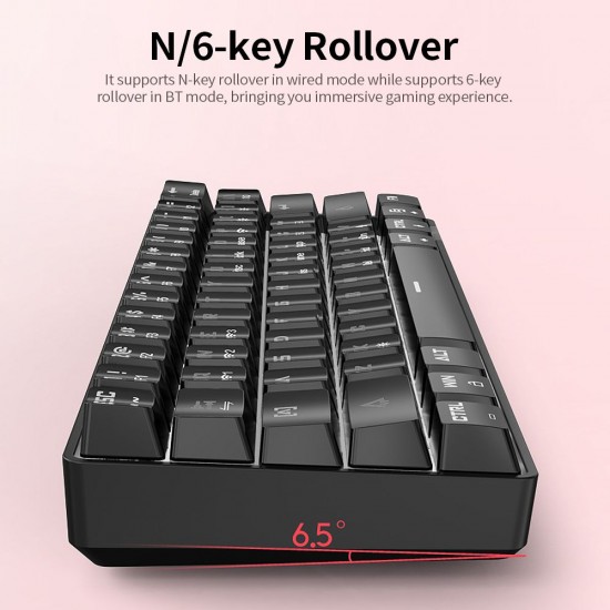 Compact 61-key Mechanical Keyboard BT&Wired Keyboard Multipoint Pairing/RGB Lighting Effects/N/6-key Rollover/Blue Switch Black Compact 61-key Mechanical Keyboard BT&Wired Keyboard Multipoint Pairing/RGB Lighting Effects/N/6-key Rollover/Blue Switch Black