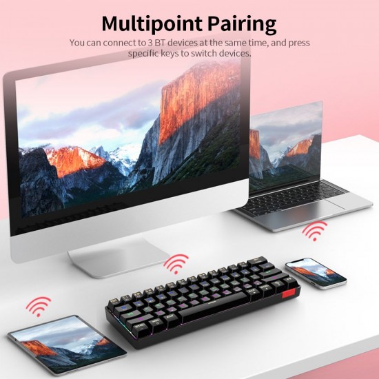Compact 61-key Mechanical Keyboard BT&Wired Keyboard Multipoint Pairing/RGB Lighting Effects/N/6-key Rollover/Blue Switch Black Compact 61-key Mechanical Keyboard BT&Wired Keyboard Multipoint Pairing/RGB Lighting Effects/N/6-key Rollover/Blue Switch Black