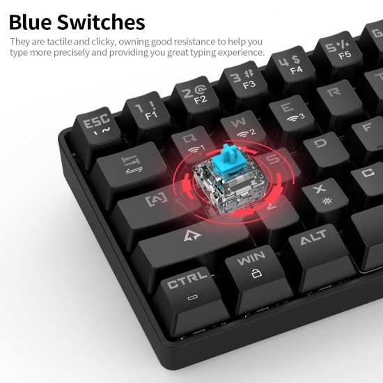 Compact 61-key Mechanical Keyboard BT&Wired Keyboard Multipoint Pairing/RGB Lighting Effects/N/6-key Rollover/Blue Switch Black Compact 61-key Mechanical Keyboard BT&Wired Keyboard Multipoint Pairing/RGB Lighting Effects/N/6-key Rollover/Blue Switch Black
