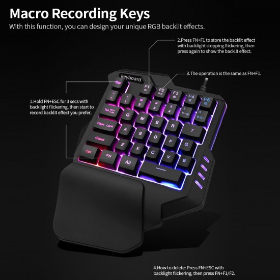One Handed Keyboard with Wrist Rest Support Wired 35-key Keyboard RGB Backlit Keyboard 15-key Rollover/Macro Recording Keys Black One Handed Keyboard with Wrist Rest Support Wired 35-key Keyboard RGB Backlit Keyboard 15-key Rollover/Macro Recording Keys Black