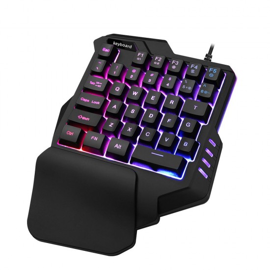 One Handed Keyboard with Wrist Rest Support Wired 35-key Keyboard RGB Backlit Keyboard 15-key Rollover/Macro Recording Keys Black One Handed Keyboard with Wrist Rest Support Wired 35-key Keyboard RGB Backlit Keyboard 15-key Rollover/Macro Recording Keys Black