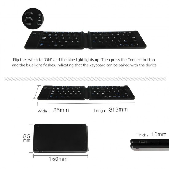 Convenient Folding BT Keyboard Compatibility Intelligent Matching Simple & Compact Long-lasting Battery Life Easy to Carry Black Convenient Folding BT Keyboard Compatibility Intelligent Matching Simple & Compact Long-lasting Battery Life Easy to Carry Black