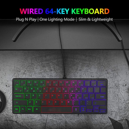 Portable Wired 64-key Keyboard Compact Film Keypad Lightweight Backlit Keyboard One Lighting Mode Plug N Play, Black Portable Wired 64-key Keyboard Compact Film Keypad Lightweight Backlit Keyboard One Lighting Mode Plug N Play, Black