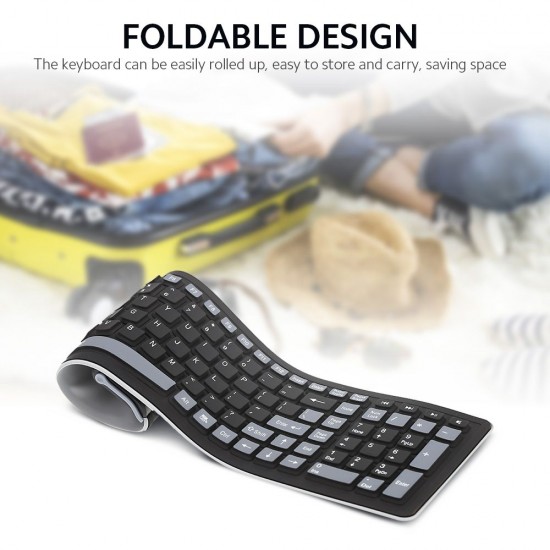 2.4G Wireless Keyboard 107 Keys Portable Folding Soft Silicone Dustproof Keyboard for Desktop Computer Laptop Plug and Play 2.4G Wireless Keyboard 107 Keys Portable Folding Soft Silicone Dustproof Keyboard for Desktop Computer Laptop Plug and Play