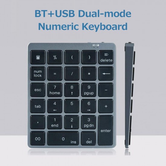 28 Keys Wireless Numeric Keyboard Financial Accounting Office Keyboard BT+USB Dual-mode Connection Built-in Lithium Battery 28 Keys Wireless Numeric Keyboard Financial Accounting Office Keyboard BT+USB Dual-mode Connection Built-in Lithium Battery