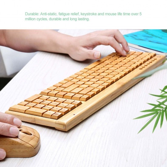 2.4G Wireless Bamboo PC Keyboard and Mouse Combo Computer Keyboard Handcrafted Natural Wooden Plug and Play Yellow 2.4G Wireless Bamboo PC Keyboard and Mouse Combo Computer Keyboard Handcrafted Natural Wooden Plug and Play Yellow