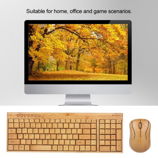 2.4G Wireless Bamboo PC Keyboard and Mouse Combo Computer Keyboard Handcrafted Natural Wooden Plug and Play Yellow 2.4G Wireless Bamboo PC Keyboard and Mouse Combo Computer Keyboard Handcrafted Natural Wooden Plug and Play Yellow