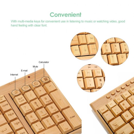 2.4G Wireless Bamboo PC Keyboard and Mouse Combo Computer Keyboard Handcrafted Natural Wooden Plug and Play Yellow 2.4G Wireless Bamboo PC Keyboard and Mouse Combo Computer Keyboard Handcrafted Natural Wooden Plug and Play Yellow
