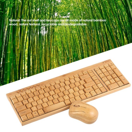2.4G Wireless Bamboo PC Keyboard and Mouse Combo Computer Keyboard Handcrafted Natural Wooden Plug and Play Yellow 2.4G Wireless Bamboo PC Keyboard and Mouse Combo Computer Keyboard Handcrafted Natural Wooden Plug and Play Yellow