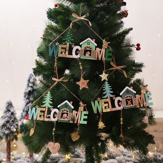 Christmas Wooden Bells Letter Pendant Welcome to the Door Sign Creative Shop Indicating Widget Hanging Decoration Christmas Wooden Bells Letter Pendant Welcome to the Door Sign Creative Shop Indicating Widget Hanging Decoration