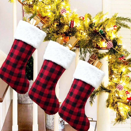 Christmas Candy Stocking Classic Plaid Pattern Reusable Tote Bags Gift Tote Bag Happy Hanging Socks for Holiday Party Christmas Decorations Christmas Candy Stocking Classic Plaid Pattern Reusable Tote Bags Gift Tote Bag Happy Hanging Socks for Holiday Party Christmas Decorations
