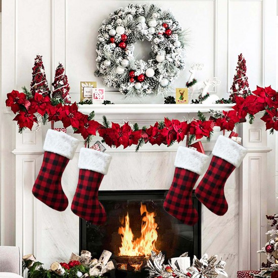Christmas Candy Stocking Classic Plaid Pattern Reusable Tote Bags Gift Tote Bag Happy Hanging Socks for Holiday Party Christmas Decorations Christmas Candy Stocking Classic Plaid Pattern Reusable Tote Bags Gift Tote Bag Happy Hanging Socks for Holiday Party Christmas Decorations