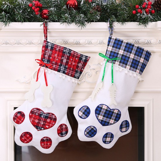 Christmas Stockings Gift Bag Decor for New Year Plaid Christmas Gift Bags Pet Paw Stocking Socks Xmas Tree Hanging Pendant Christmas Stockings Gift Bag Decor for New Year Plaid Christmas Gift Bags Pet Paw Stocking Socks Xmas Tree Hanging Pendant