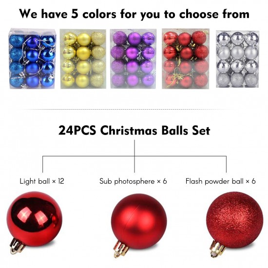 24PCS Christmas Balls Set 3cm Christmas Pendant Decorative Balls Christmas Tree Shatterproof Ornaments Ball for Christmas Trees Wedding Party Home Decoration 24PCS Christmas Balls Set 3cm Christmas Pendant Decorative Balls Christmas Tree Shatterproof Ornaments Ball for Christmas Trees Wedding Party Home Decoration