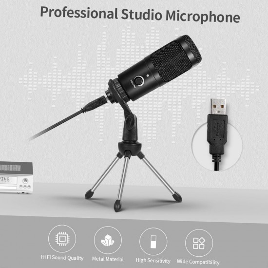 Professional Studio Microphone USB Metal Condenser Recording Microphone with Cardioid Studio Recording Mic for PC Laptop Black Professional Studio Microphone USB Metal Condenser Recording Microphone with Cardioid Studio Recording Mic for PC Laptop Black