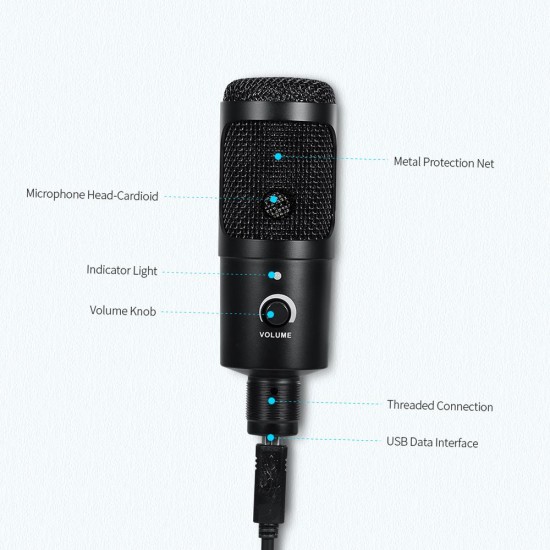 Professional Studio Microphone USB Metal Condenser Recording Microphone with Cardioid Studio Recording Mic for PC Laptop Black Professional Studio Microphone USB Metal Condenser Recording Microphone with Cardioid Studio Recording Mic for PC Laptop Black