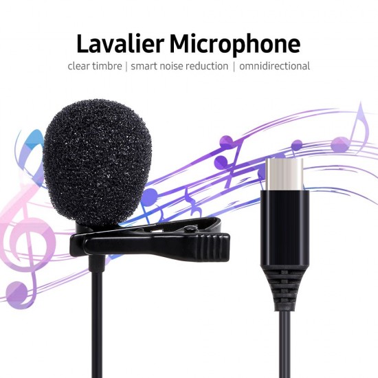 Type-C Lavalier Microphone Omni-Directional Condenser Microphone Superb Sound for Audio and Video Recording Black Type-C Lavalier Microphone Omni-Directional Condenser Microphone Superb Sound for Audio and Video Recording Black