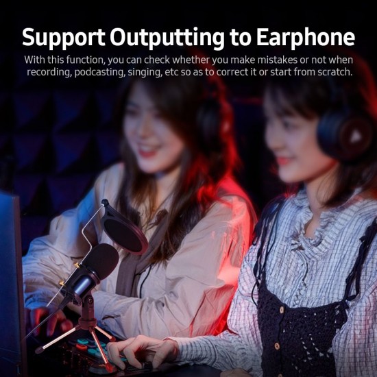 Condenser Microphone with 3.5mm Cable Noise Reduction/Tripod Stand/Pop Filter/Support Outputting to Earphone/Multiple Uses Blue Condenser Microphone with 3.5mm Cable Noise Reduction/Tripod Stand/Pop Filter/Support Outputting to Earphone/Multiple Uses Blue