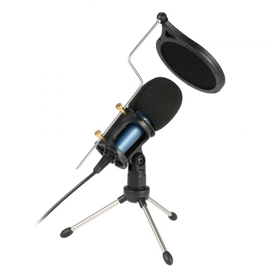 Condenser Microphone with 3.5mm Cable Noise Reduction/Tripod Stand/Pop Filter/Support Outputting to Earphone/Multiple Uses Blue Condenser Microphone with 3.5mm Cable Noise Reduction/Tripod Stand/Pop Filter/Support Outputting to Earphone/Multiple Uses Blue