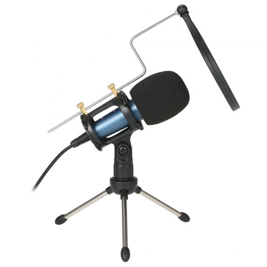 Condenser Microphone with 3.5mm Cable Noise Reduction/Tripod Stand/Pop Filter/Support Outputting to Earphone/Multiple Uses Blue Condenser Microphone with 3.5mm Cable Noise Reduction/Tripod Stand/Pop Filter/Support Outputting to Earphone/Multiple Uses Blue