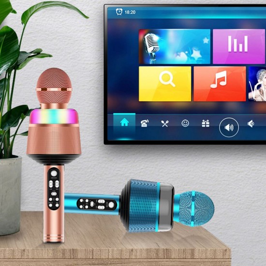 Wireless Karaoke Microphone with LED Lights 2-in-1 Handheld BT Mic Speaker Support TF Card Playing for iOS/Android Device, Black Wireless Karaoke Microphone with LED Lights 2-in-1 Handheld BT Mic Speaker Support TF Card Playing for iOS/Android Device, Black