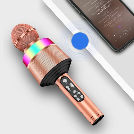 Wireless Karaoke Microphone with LED Lights 2-in-1 Handheld BT Mic Speaker Support TF Card Playing for iOS/Android Device, Black Wireless Karaoke Microphone with LED Lights 2-in-1 Handheld BT Mic Speaker Support TF Card Playing for iOS/Android Device, Black