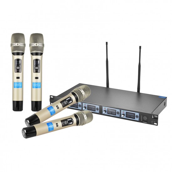 4D-B Professional 4 Channel UHF Wireless Handheld Microphone System 4 Microphones 1 Wireless Receiver 6.35mm Audio Cable LCD Display for Karaoke Family Party Presentation Performance Public Address 4D-B Professional 4 Channel UHF Wireless Handheld Microphone System 4 Microphones 1 Wireless Receiver 6.35mm Audio Cable LCD Display for Karaoke Family Party Presentation Performance Public Address