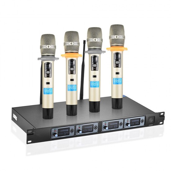 4D-B Professional 4 Channel UHF Wireless Handheld Microphone System 4 Microphones 1 Wireless Receiver 6.35mm Audio Cable LCD Display for Karaoke Family Party Presentation Performance Public Address 4D-B Professional 4 Channel UHF Wireless Handheld Microphone System 4 Microphones 1 Wireless Receiver 6.35mm Audio Cable LCD Display for Karaoke Family Party Presentation Performance Public Address