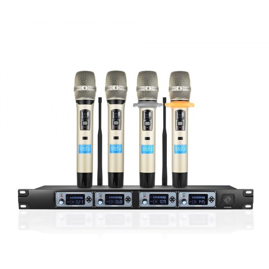 4D-B Professional 4 Channel UHF Wireless Handheld Microphone System 4 Microphones 1 Wireless Receiver 6.35mm Audio Cable LCD Display for Karaoke Family Party Presentation Performance Public Address 4D-B Professional 4 Channel UHF Wireless Handheld Microphone System 4 Microphones 1 Wireless Receiver 6.35mm Audio Cable LCD Display for Karaoke Family Party Presentation Performance Public Address