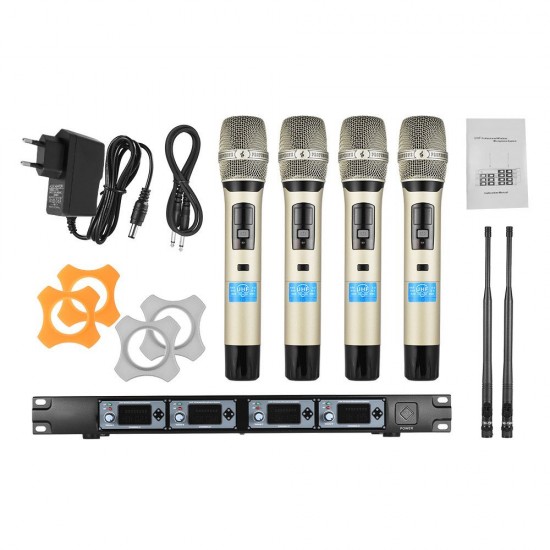 4D-B Professional 4 Channel UHF Wireless Handheld Microphone System 4 Microphones 1 Wireless Receiver 6.35mm Audio Cable LCD Display for Karaoke Family Party Presentation Performance Public Address 4D-B Professional 4 Channel UHF Wireless Handheld Microphone System 4 Microphones 1 Wireless Receiver 6.35mm Audio Cable LCD Display for Karaoke Family Party Presentation Performance Public Address