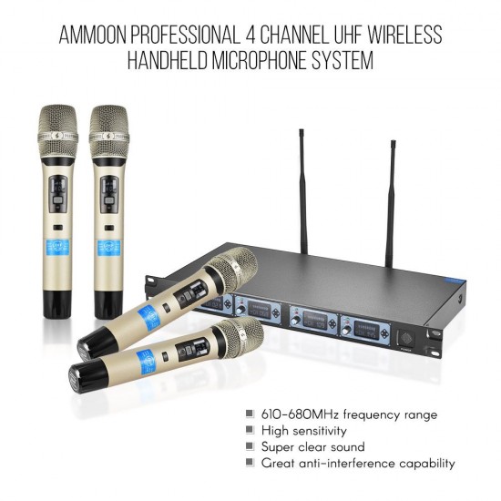 4D-B Professional 4 Channel UHF Wireless Handheld Microphone System 4 Microphones 1 Wireless Receiver 6.35mm Audio Cable LCD Display for Karaoke Family Party Presentation Performance Public Address 4D-B Professional 4 Channel UHF Wireless Handheld Microphone System 4 Microphones 1 Wireless Receiver 6.35mm Audio Cable LCD Display for Karaoke Family Party Presentation Performance Public Address