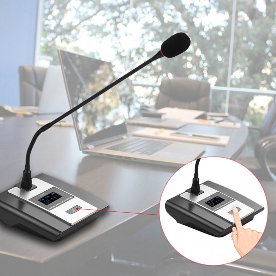 D2 Professional 4-Channel UHF Wireless Conference Microphone System 6.35mm & XLR Outputs Dual Antenna with Rack-Mount Receiver 4 Desktop Mics D2 Professional 4-Channel UHF Wireless Conference Microphone System 6.35mm & XLR Outputs Dual Antenna with Rack-Mount Receiver 4 Desktop Mics
