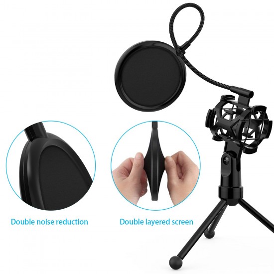 Mini Desktop Microphone Tripod Stand with Shock Mount Mic Holder Pop Filter for Studio Recording Online Broadcasting Chatting Singing Meeting Mini Desktop Microphone Tripod Stand with Shock Mount Mic Holder Pop Filter for Studio Recording Online Broadcasting Chatting Singing Meeting