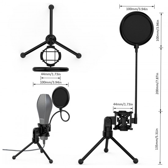 Mini Desktop Microphone Tripod Stand with Shock Mount Mic Holder Pop Filter for Studio Recording Online Broadcasting Chatting Singing Meeting Mini Desktop Microphone Tripod Stand with Shock Mount Mic Holder Pop Filter for Studio Recording Online Broadcasting Chatting Singing Meeting