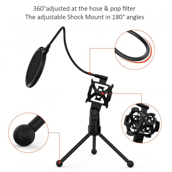Mini Desktop Microphone Tripod Stand with Shock Mount Mic Holder Pop Filter for Studio Recording Online Broadcasting Chatting Singing Meeting Mini Desktop Microphone Tripod Stand with Shock Mount Mic Holder Pop Filter for Studio Recording Online Broadcasting Chatting Singing Meeting