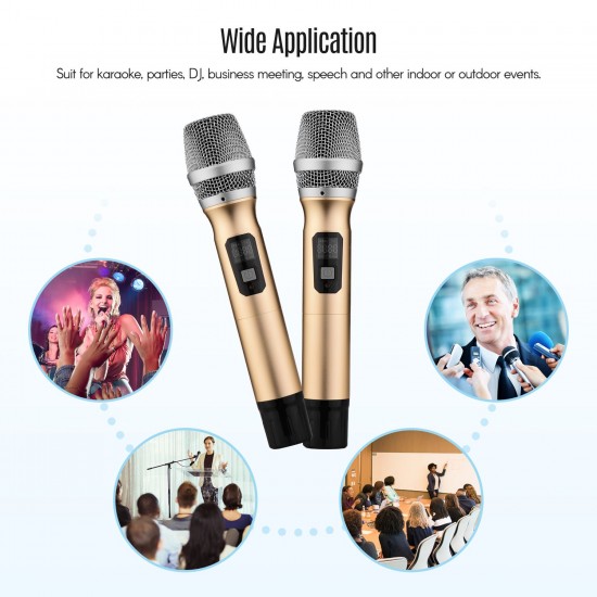 Portable UHF Wireless Microphone Mic System with 1 Receiver and 2 Handheld Microphones for Karaoke Business Meeting Speech Live Performance Tour Guiding Portable UHF Wireless Microphone Mic System with 1 Receiver and 2 Handheld Microphones for Karaoke Business Meeting Speech Live Performance Tour Guiding