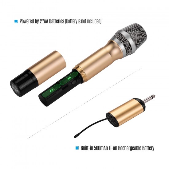 Portable UHF Wireless Microphone Mic System with 1 Receiver and 2 Handheld Microphones for Karaoke Business Meeting Speech Live Performance Tour Guiding Portable UHF Wireless Microphone Mic System with 1 Receiver and 2 Handheld Microphones for Karaoke Business Meeting Speech Live Performance Tour Guiding